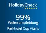 Logo HolidayCheck mit 99% Weiterempfehlung